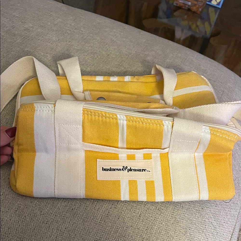 Business and Pleasure Yellow and White Striped Cooler